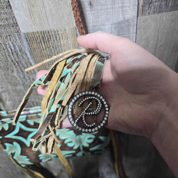 Raviani Turquoise & Choclate Leather Fringe/Tassle Crossbody - Picture 4 of 7